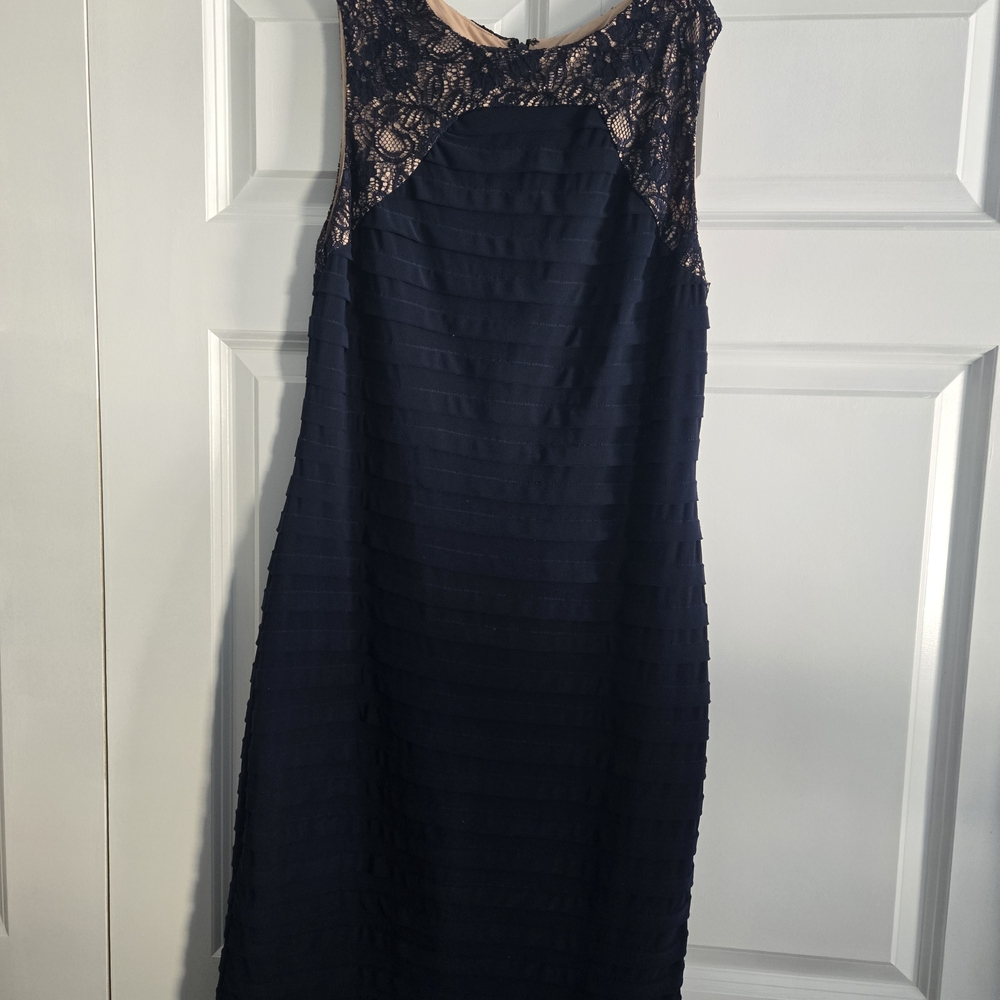 Adrianna Papell Navy and Black Lace Midi Dress